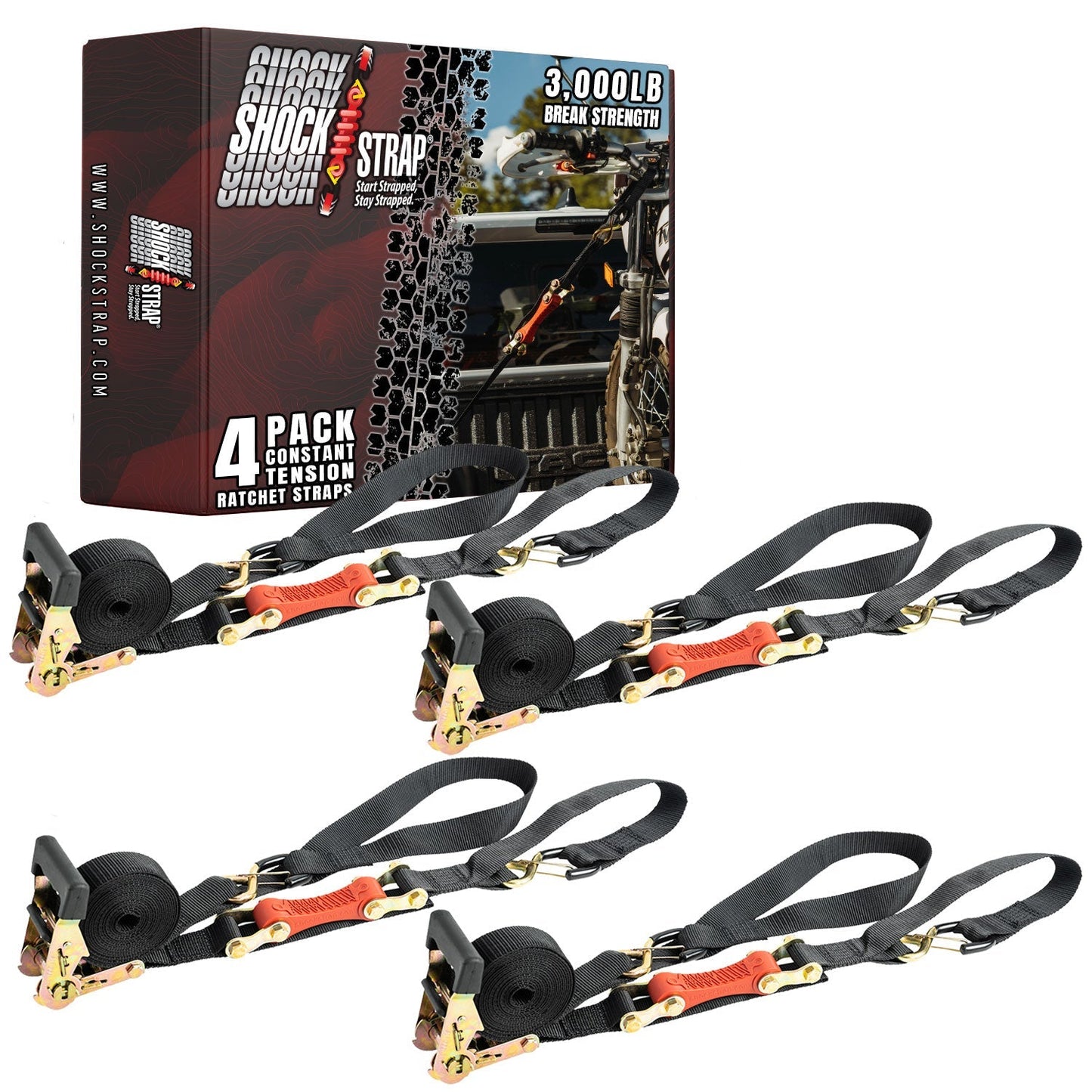 The Perfect Bungee- 7ft x 1.5in SHOCKSTRAP® Ratchet Strap with Clip Hook, Premium Polyester Webbing, 3k Break Strength, 1k Working Load Limit