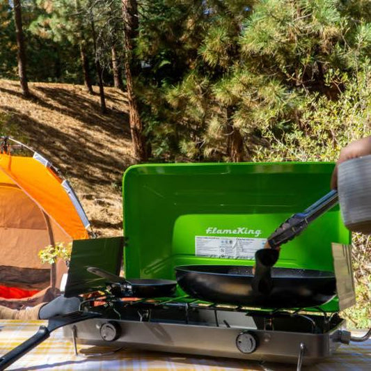 Flame King- 2 Burner Portable Propane Gas Camping Stove Grill