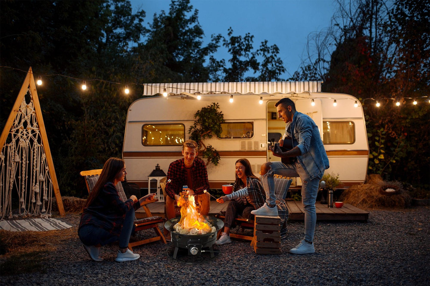 Flame King- Outdoor Portable Propane Gas 19″ Fire Pit Bowl with Self Igniter Cover Carry Straps