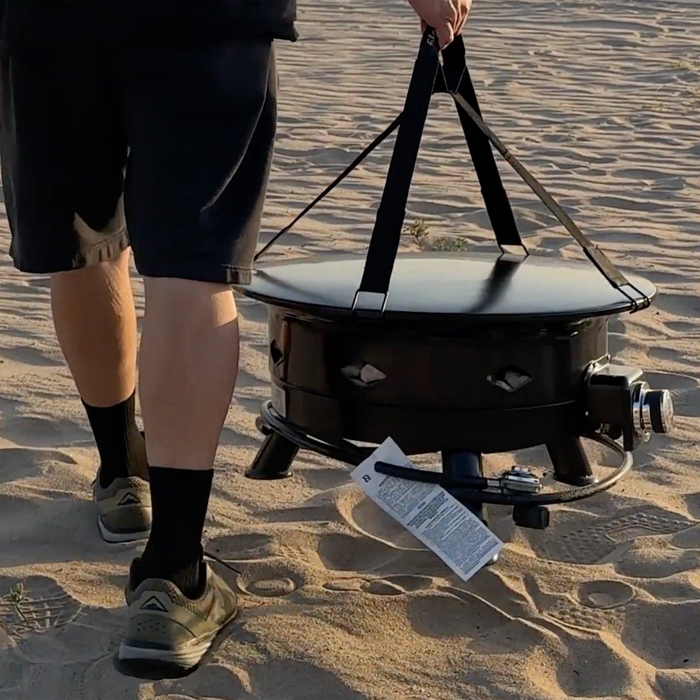 Flame King- Outdoor Portable Propane Gas 24" Fire Pit Bowl with Self Igniter Cover Carry Straps