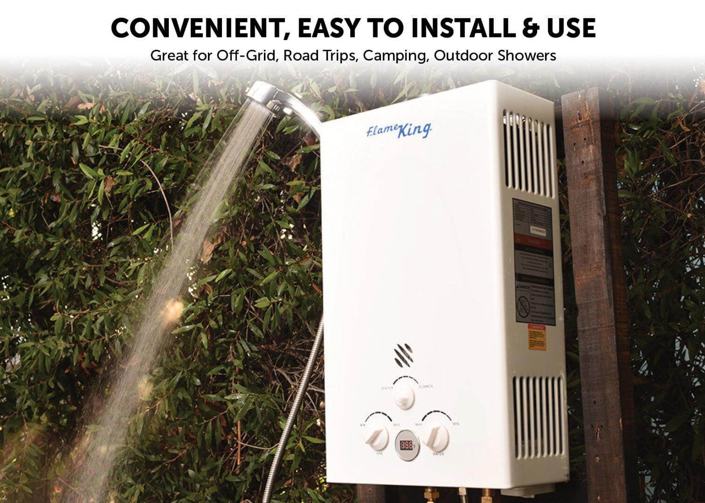Flame King- Tankless Outdoor Portable Camping Hot Shower Propane Gas 10L 2.64GPM Water Heater 68,000 BTU