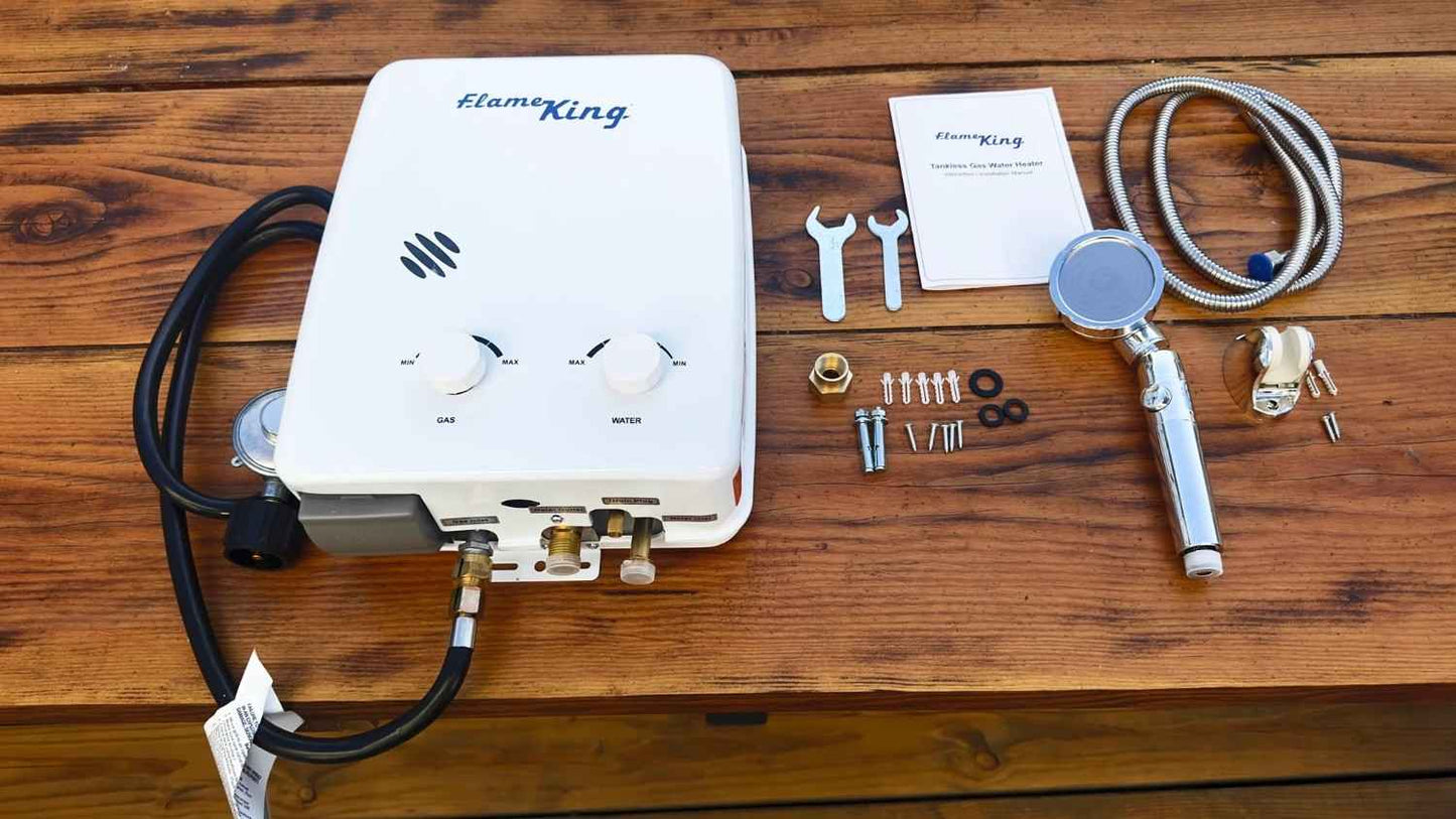 Flame King- Tankless Outdoor Portable Camping Hot Shower Propane Gas 5L 1.32GPM Water Heater 34,000 BTU