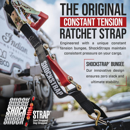 The Perfect Bungee- 7ft x 1.5in SHOCKSTRAP® Ratchet Strap with Clip Hook,  Premium Polyester Webbing, 3k Break Strength, 1k Working Load Limit