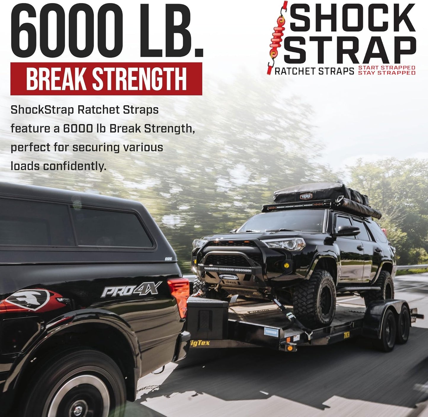 The Perfect Bungee- 9ft x 2in SHOCKSTRAP® Ratchet Strap with Wire Hooks, Premium Polyester Webbing, 6k Break Strength 2k Working Load Limit
