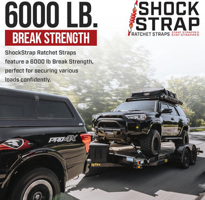 The Perfect Bungee- 9ft x 2in SHOCKSTRAP® Ratchet Strap with Wire Hooks, Premium Polyester Webbing, 6k Break Strength 2k Working Load Limit