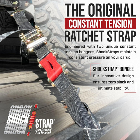The Perfect Bungee- 9ft x 2in SHOCKSTRAP® Ratchet Strap with Wire Hooks, Premium Polyester Webbing, 6k Break Strength 2k Working Load Limit