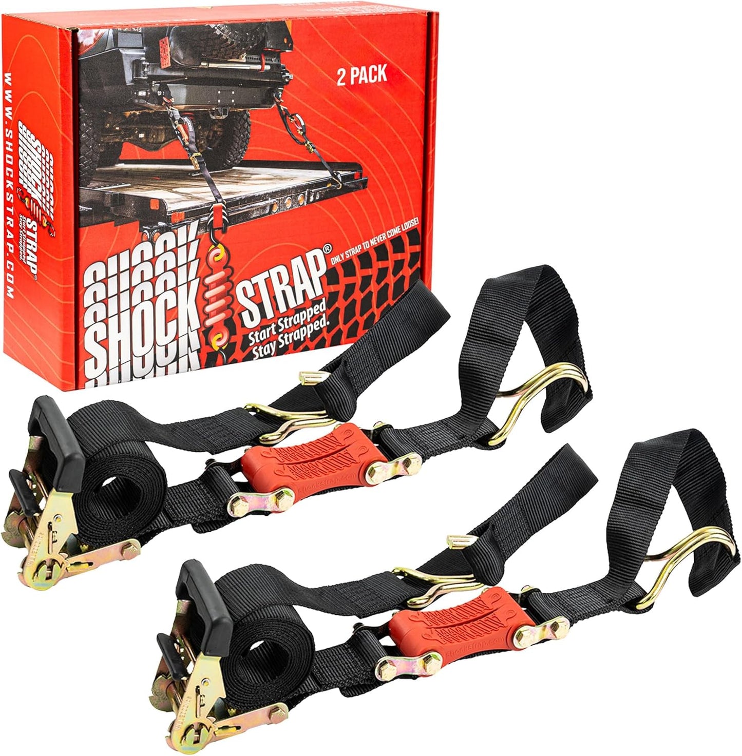 The Perfect Bungee- 9ft x 2in SHOCKSTRAP® Ratchet Strap with Wire Hooks, Premium Polyester Webbing, 6k Break Strength 2k Working Load Limit