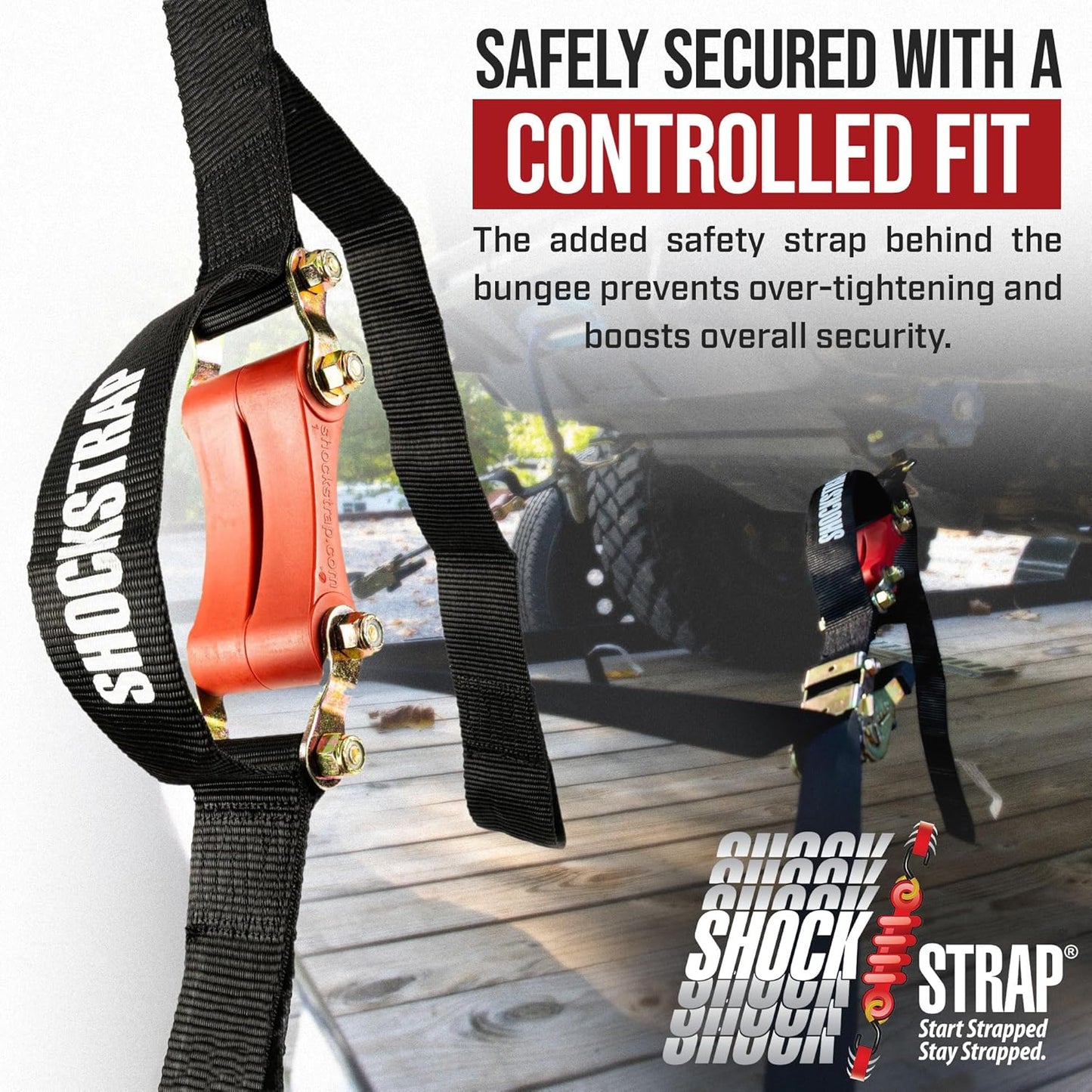 The Perfect Bungee- 9ft x 2in SHOCKSTRAP® Ratchet Strap with Wire Hooks, Premium Polyester Webbing, 6k Break Strength 2k Working Load Limit