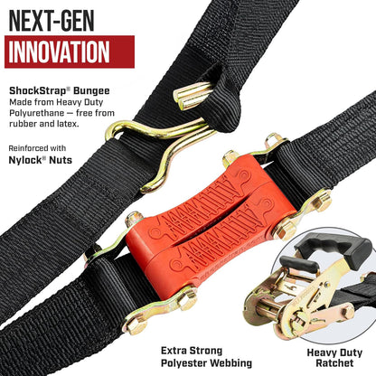 The Perfect Bungee- 9ft x 2in SHOCKSTRAP® Ratchet Strap with Wire Hooks, Premium Polyester Webbing, 6k Break Strength 2k Working Load Limit
