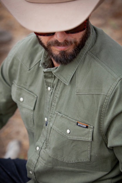 Off The Grid Surplus- Earl Denim Shirt - Dusty Olive
