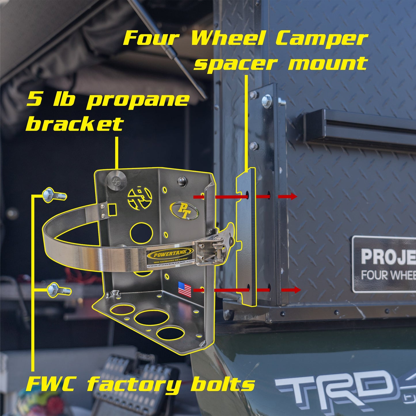 Power Tank- Four Wheel Camper Mount for 5 lb propane tank bracket