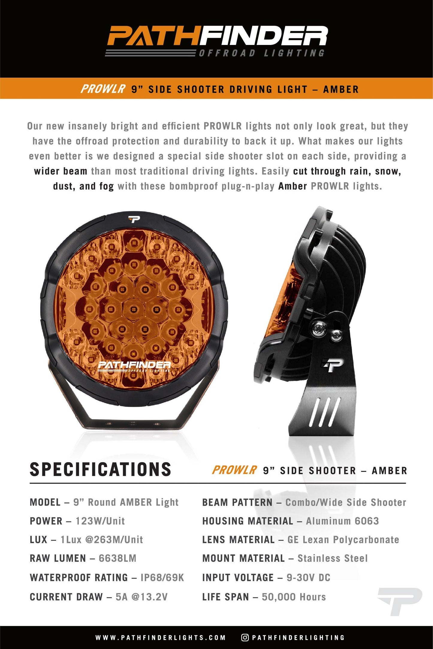 Backwoods Adventure Mods- PROWLR 9" LED Driving Light [TRUE AMBER]