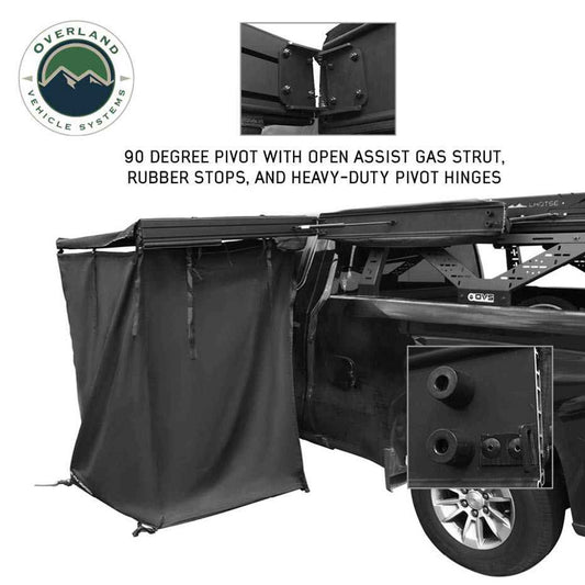 OVS-XD Nomadic 90 Degree Pivot Shower Awning - Quick Deploying w/Light Strip & Black Out