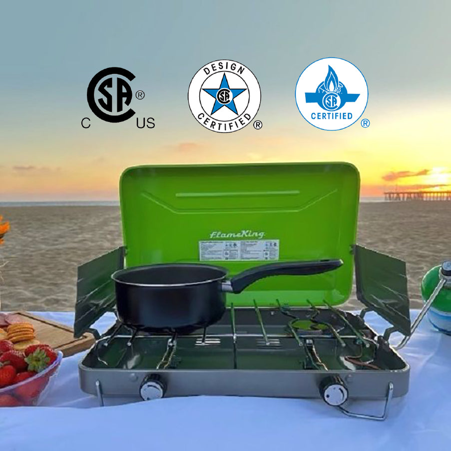 Flame King- 2 Burner Portable Propane Gas Camping Stove Grill