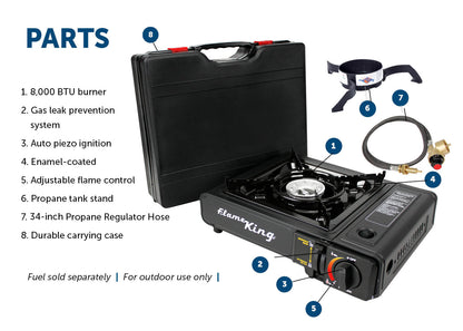 Flame King- Portable Butane & Propane Gas Stove with Single Burner