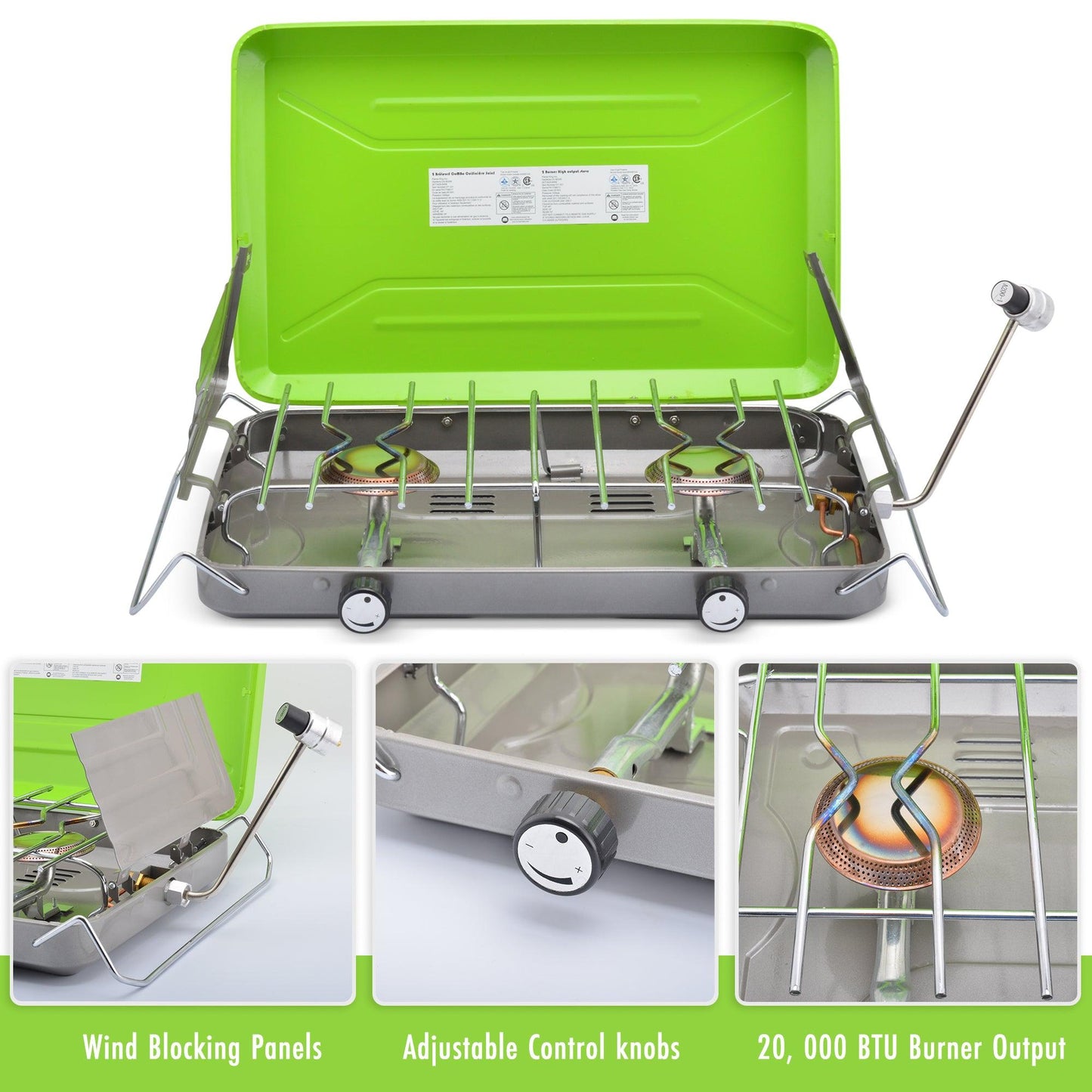 Flame King- 2 Burner Portable Propane Gas Camping Stove Grill