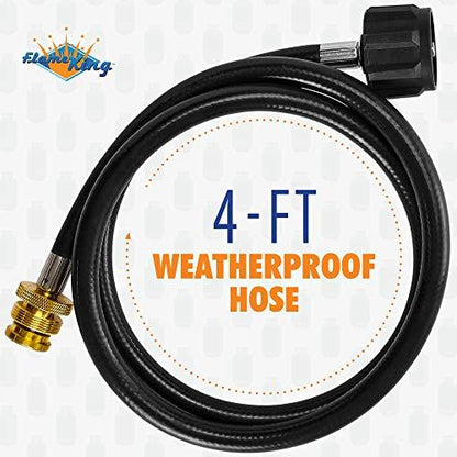 Flame King- 4 Feet Propane Adapter Hose 1 lb to 20 lb Converter Replacement for QCC1
