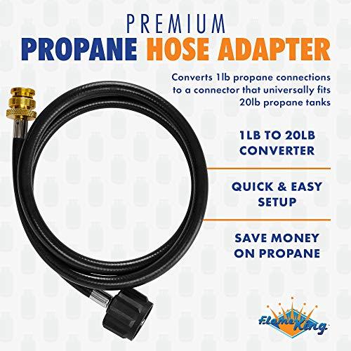 Flame King- 4 Feet Propane Adapter Hose 1 lb to 20 lb Converter Replacement for QCC1