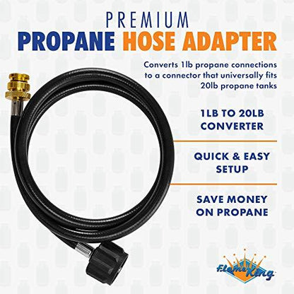Flame King- 4 Feet Propane Adapter Hose 1 lb to 20 lb Converter Replacement for QCC1