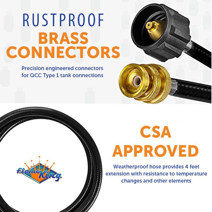 Flame King- 4 Feet Propane Adapter Hose 1 lb to 20 lb Converter Replacement for QCC1