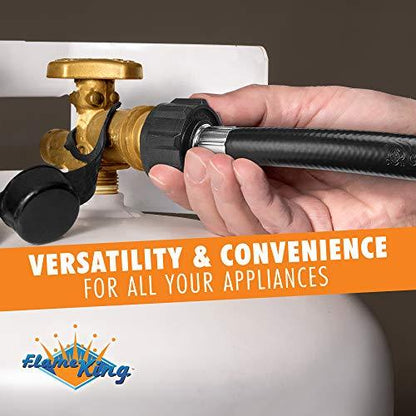 Flame King- 4 Feet Propane Adapter Hose 1 lb to 20 lb Converter Replacement for QCC1