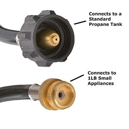 Flame King- 4 Feet Propane Adapter Hose 1 lb to 20 lb Converter Replacement for QCC1