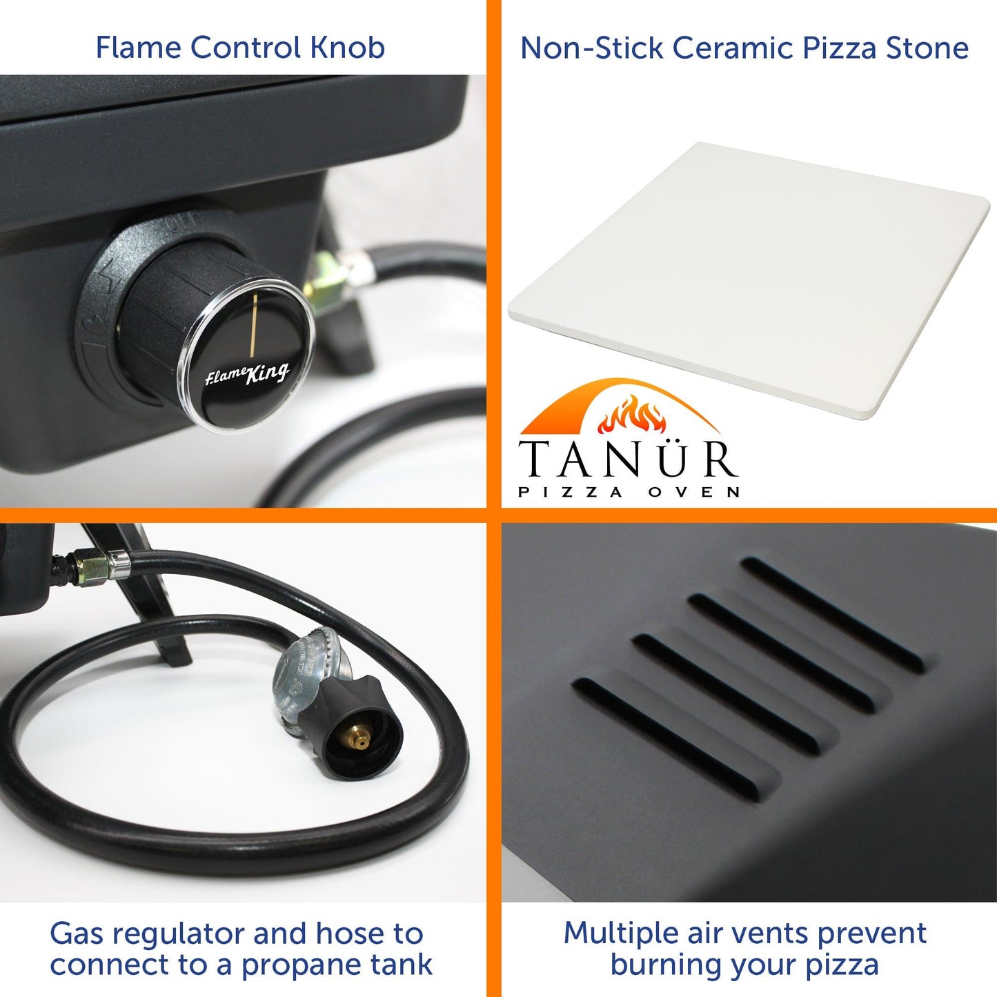 Flame King- Outdoor Portable 12-inch Propane Pizza Oven Gas With Stone