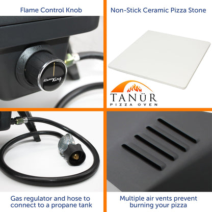 Flame King- Outdoor Portable 12-inch Propane Pizza Oven Gas With Stone