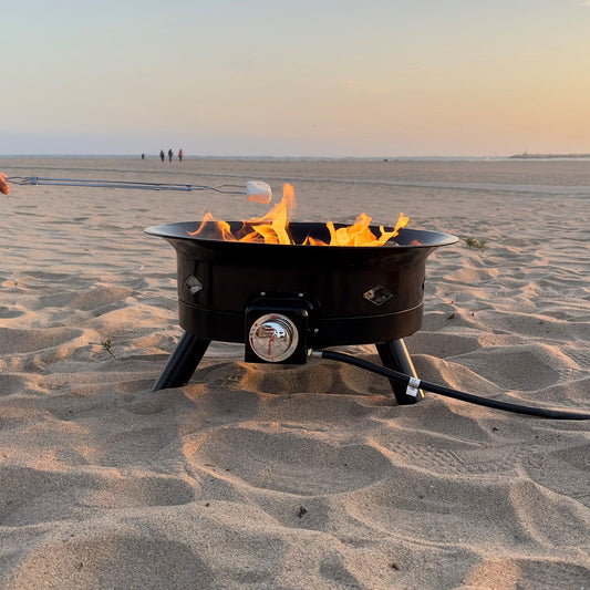 Flame King- Outdoor Portable Propane Gas 24" Fire Pit Bowl with Self Igniter Cover Carry Straps