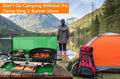 Flame King- Portable 3 Burner Grill Propane Gas Camping Stove Toast Tray