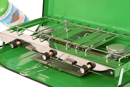 Flame King- Portable 3 Burner Grill Propane Gas Camping Stove Toast Tray