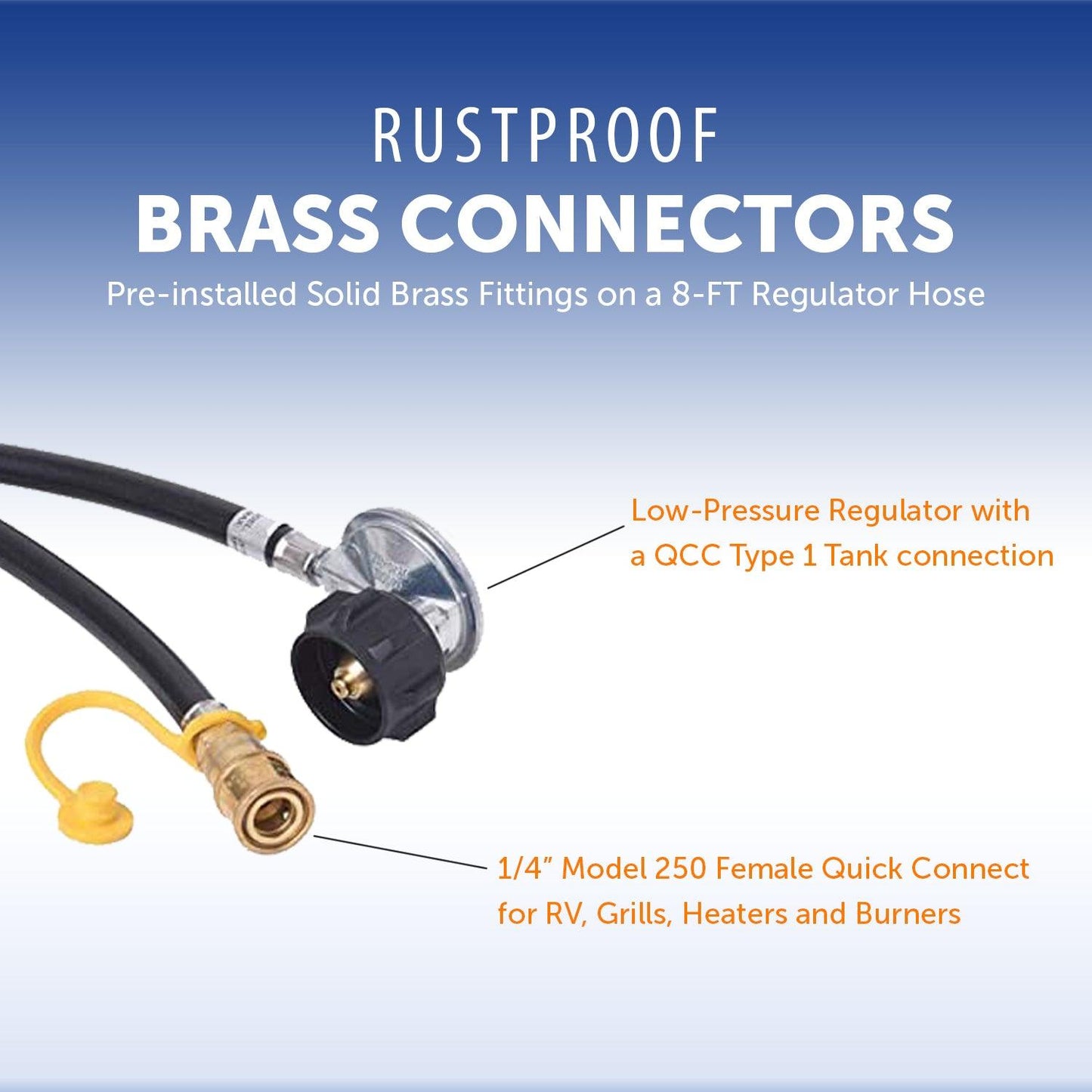 Flame King- Propane Regulator Hose with Quick Connect – 8 feet