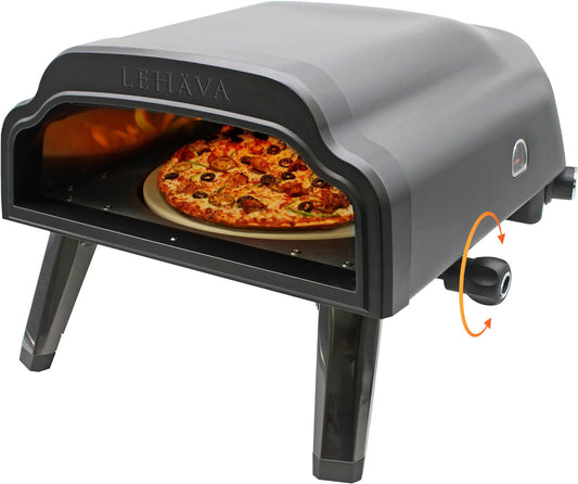 Flame King- Outdoor Portable 14-inch Propane Pizza Oven Gas 360 Degree Rotating Stone